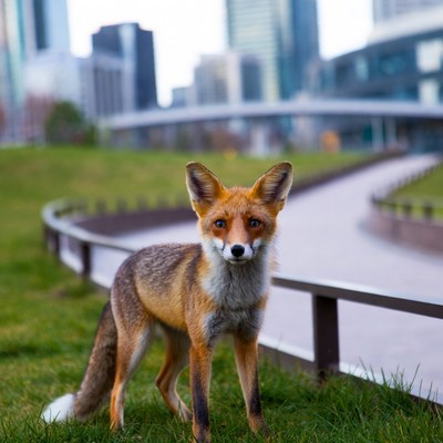Fox in urban park setting