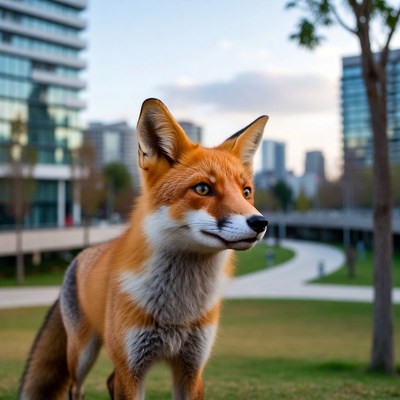 Fox in urban park setting