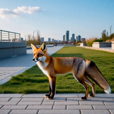 Fox walking in city park