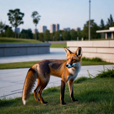 Fox in urban park setting