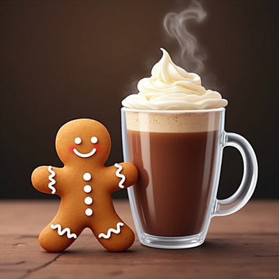 Gingerbread cookie and hot drink