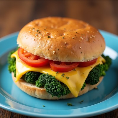 Bright sandwich with cheese and vegetables