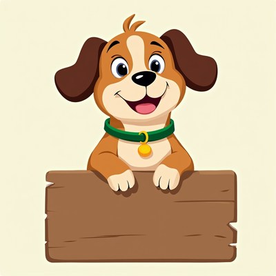 Cartoon dog with wooden sign