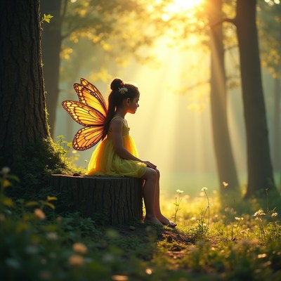 Butterfly wings in forest scene