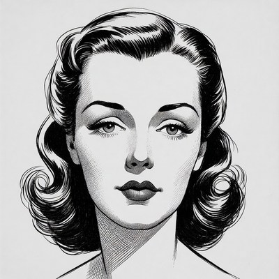 Vintage art of a woman with curly hair