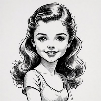 Young girl with wavy hair sketch