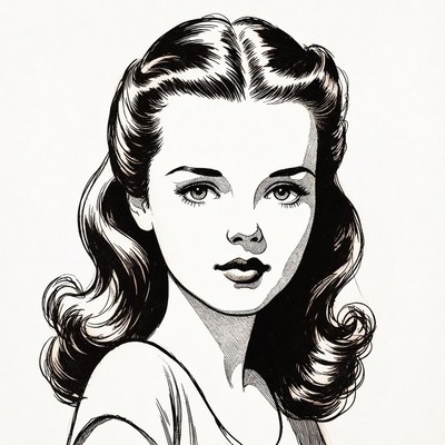 Drawing of a young woman with wavy hair