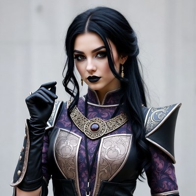 Woman in dark costume outdoors