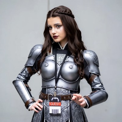 Warrior in silver armor at event