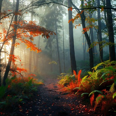 Morning light in forest path