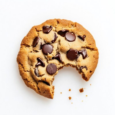 Sweet chocolate chip cookie on white background