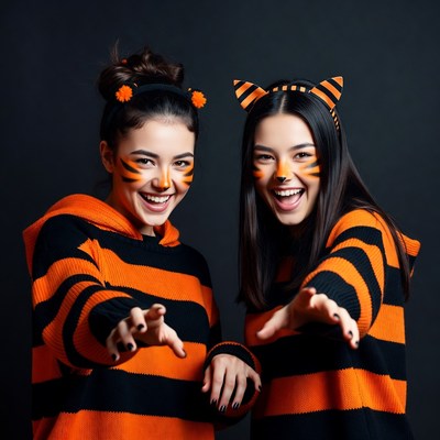 Two friends in tiger costumes