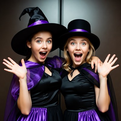 Friends in costumes at halloween party