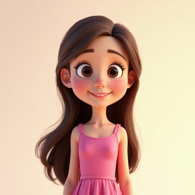 Cartoon girl with long brown hair
