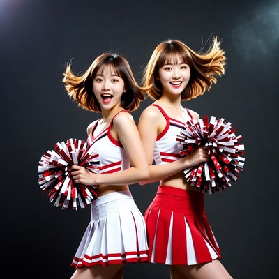 Cheerleaders perform with pom-poms