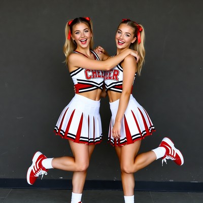 Cheerleaders pose with smiles