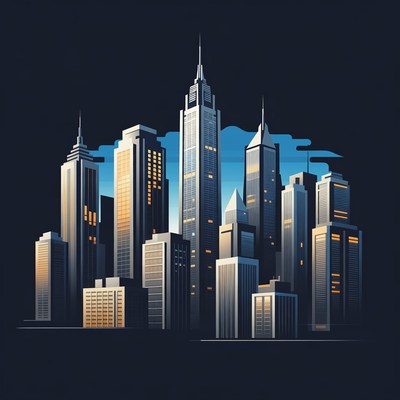 Skyscrapers in city skyline at night