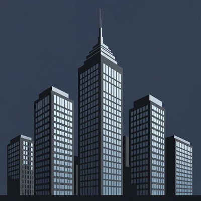 City skyline at night with buildings