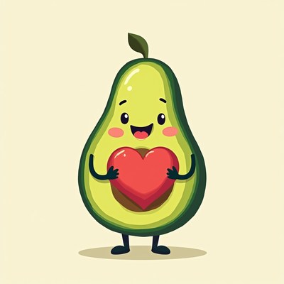 Cute avocado character holding heart