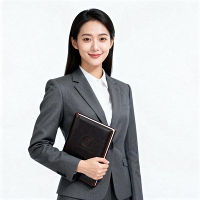 Business professional poses with portfolio