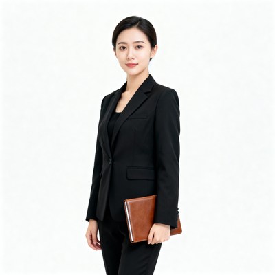 Businesswoman in formal suit holding portfolio