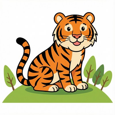 Tiger sitting on green grass