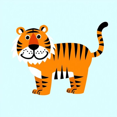 Tiger standing on light background