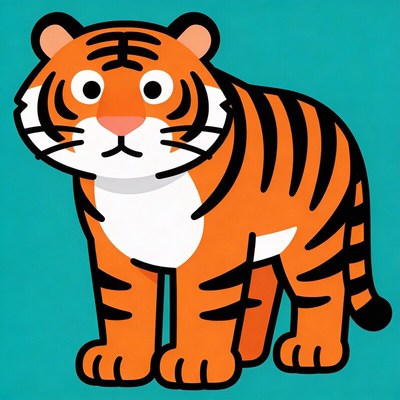 Cute cartoon tiger on blue background