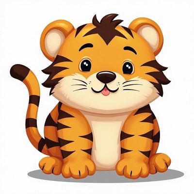 Cute cartoon tiger character smiling happily
