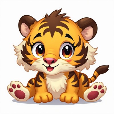Cute tiger character sits and smiles