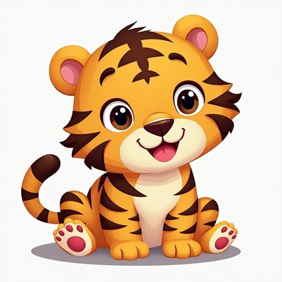Cute tiger cub sitting happily