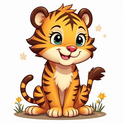 Cute cartoon tiger character sitting