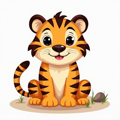 Cute cartoon tiger character sitting
