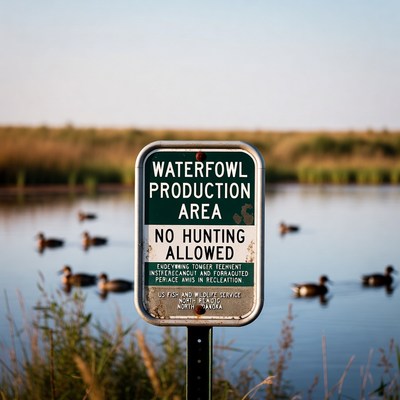 Waterfowl area sign near water