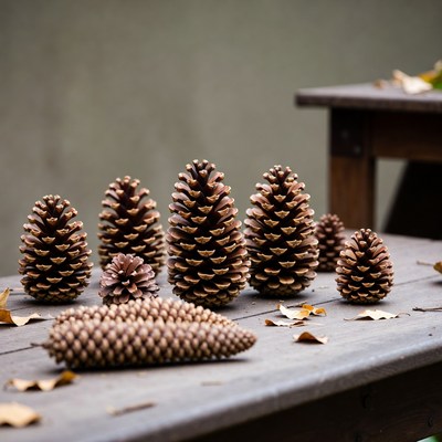 Pinecones on wooden table display