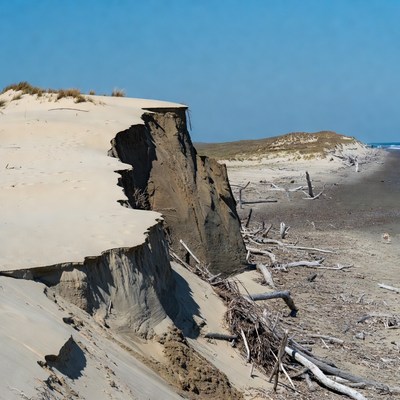 Erosion at the sandy coastline near water