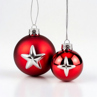 Red christmas ornaments hanging together