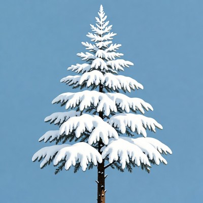 Snowy pine tree under clear sky
