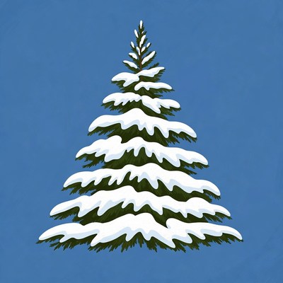 Snow-covered tree with blue sky