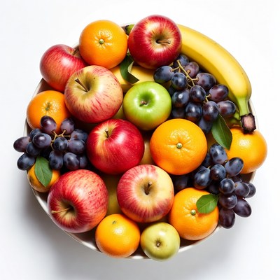 Fresh fruit bowl on white background