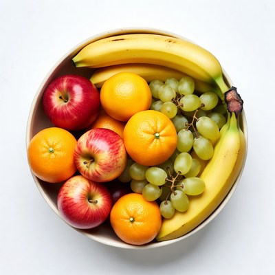 Fresh fruit bowl display on neutral background