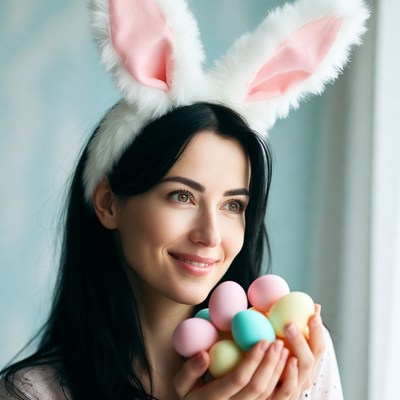 Woman holds colorful easter eggs