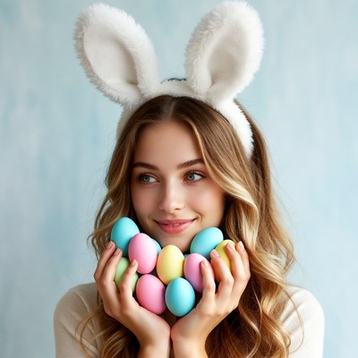 Girl with colorful eggs during spring celebration