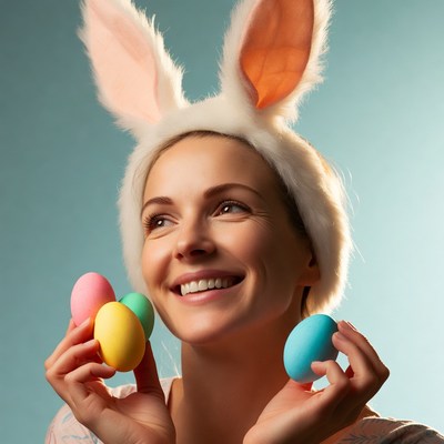 Woman holding colorful eggs for easter