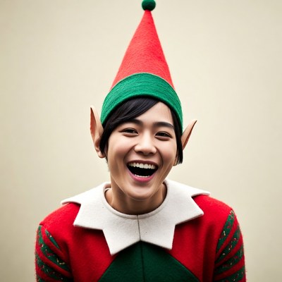 Smiling elf in cheerful costume