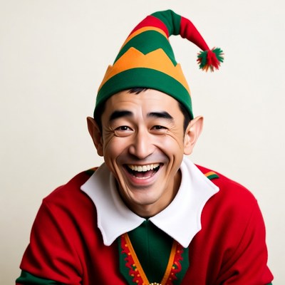 Man in elf costume smiling brightly