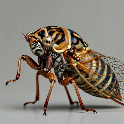Close-up view of a cicada specimen