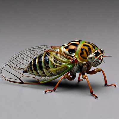 Close-up of a striped cicada