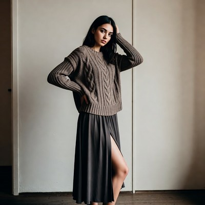 Model posing in indoor setting