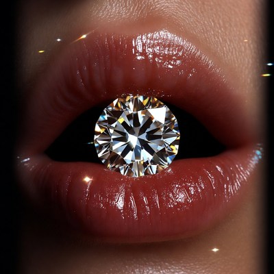 Diamond held between glossy lips